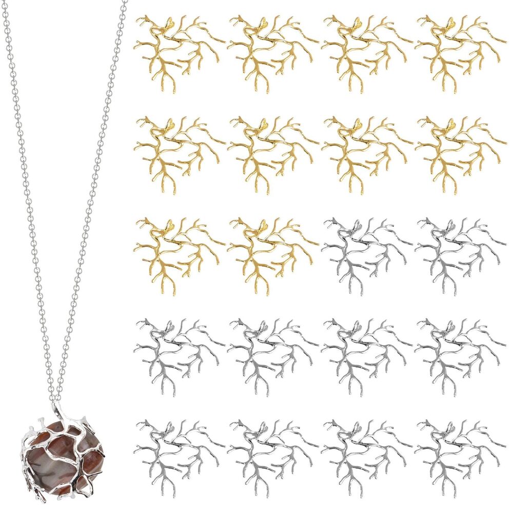 2115 20 Pack Branch Shape Blanks Prong Charm Metal Claw Pendant Bezel Trays